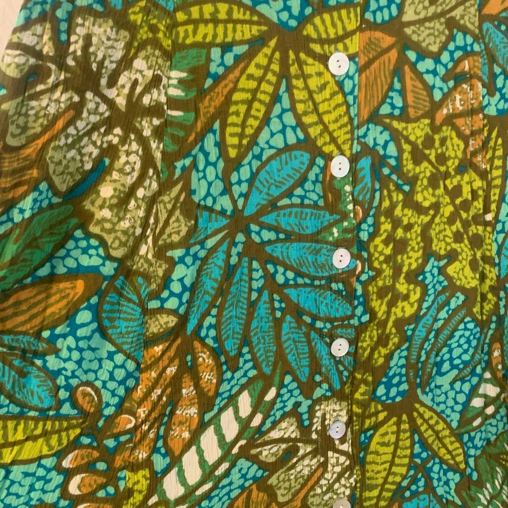 Tropical Leaf Print Sleeveless Summer Dress - Green - Picture 3 of 4